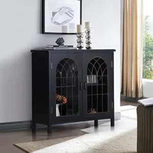 Sideboard Buffet Cabinet Accent Storage Cabinet with Metal Church Window Door for Kitchen Dining Room Entryway, Dark Grey